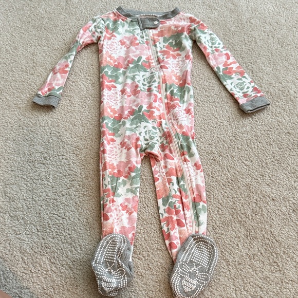 Burt's Bees Baby Floral Footie in Pink and Green - Picture 1 of 3